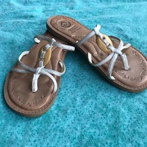 Soft earth spirit sandals with wood accent